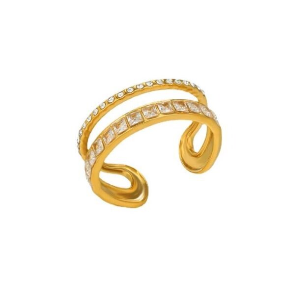 18K Gold-Plated Rhinestone Open Ring - Picture 5 of 6